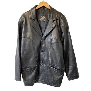 Vintage Black Leather Jacket Button Up CLIK Western Blazer Style Mens Large